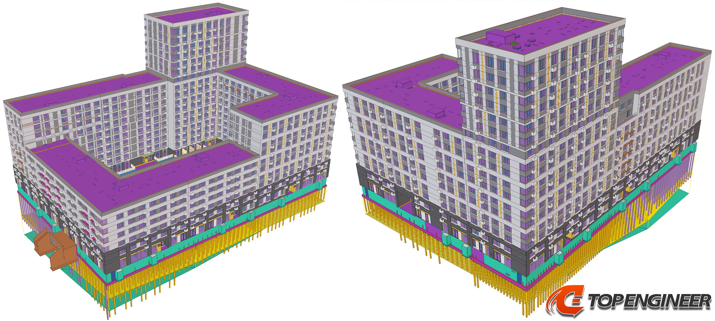 Bim building information model for residential complex in Tekla Structures